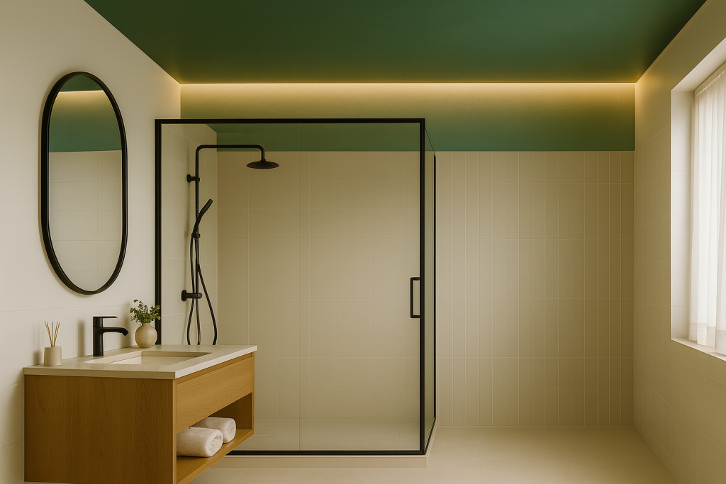 Bagno classico con soffitto colorato