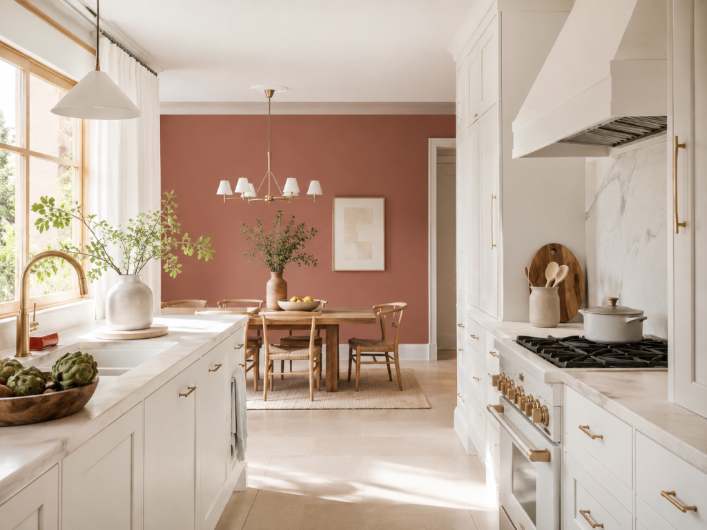 Cucina bianca e terracotta